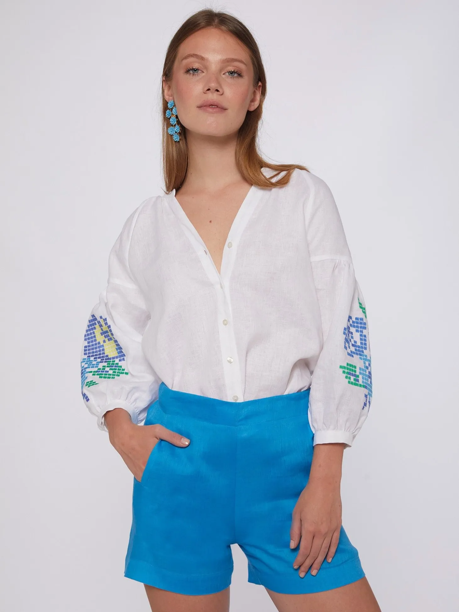 Vilagallo Bermuda Lino Azul Best Sale