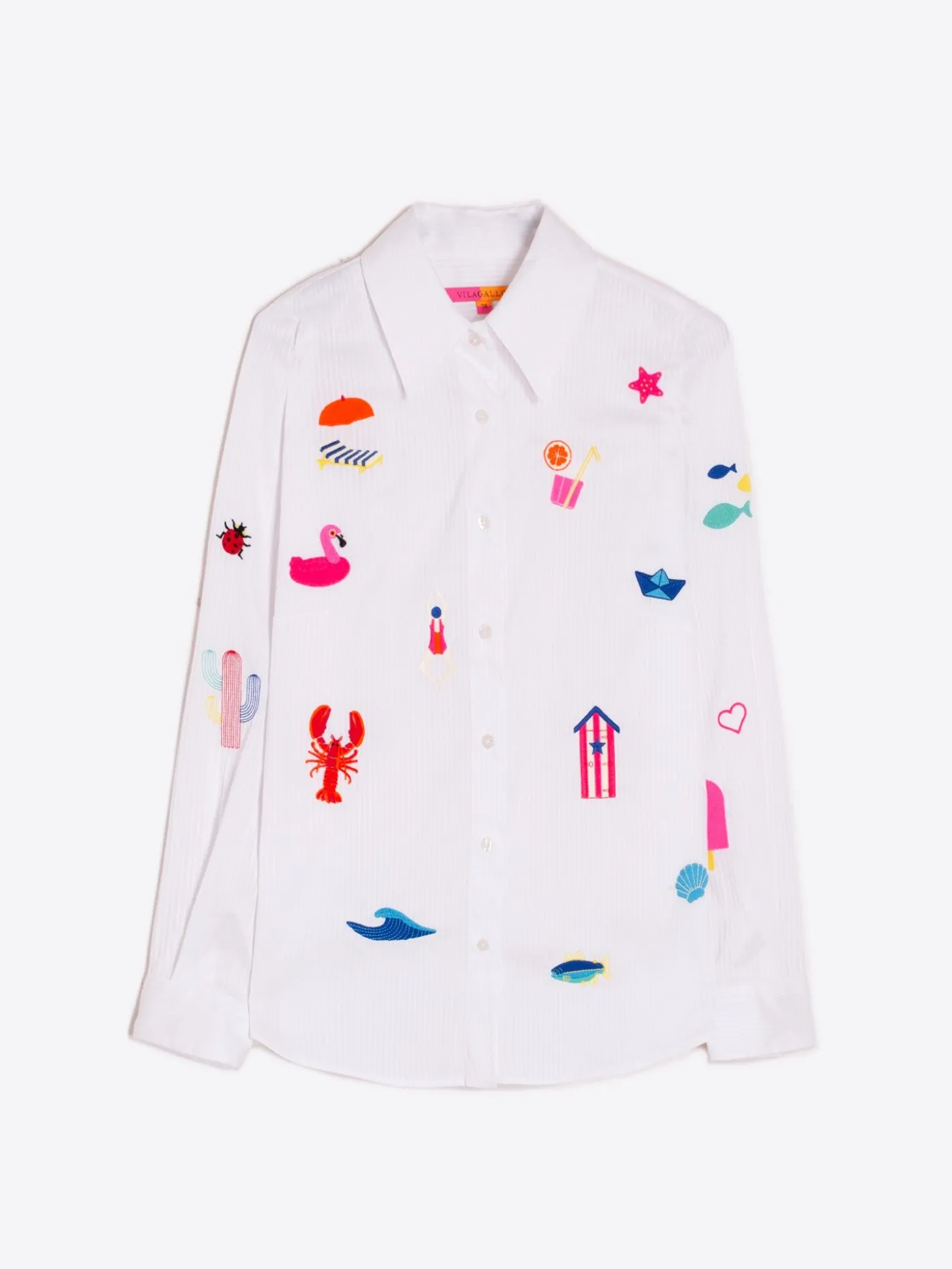 Vilagallo Camisa Bordada Algodon Rayas Blanca Outlet