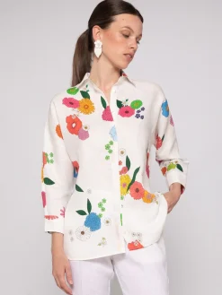 Vilagallo Camisa Flores 100% Lino Hot