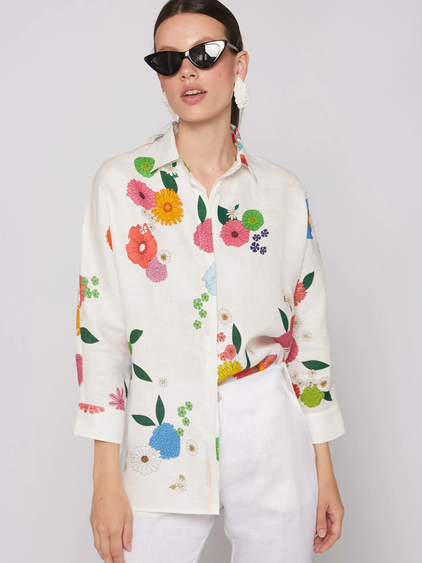 Vilagallo Camisa Flores 100% Lino Hot