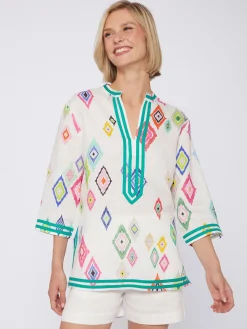 Vilagallo Camisa Kaftan Estampado Ikat 100% Lino Shop
