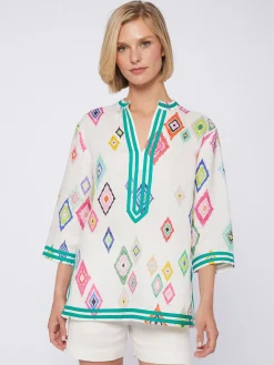 Vilagallo Camisa Kaftan Estampado Ikat 100% Lino Shop