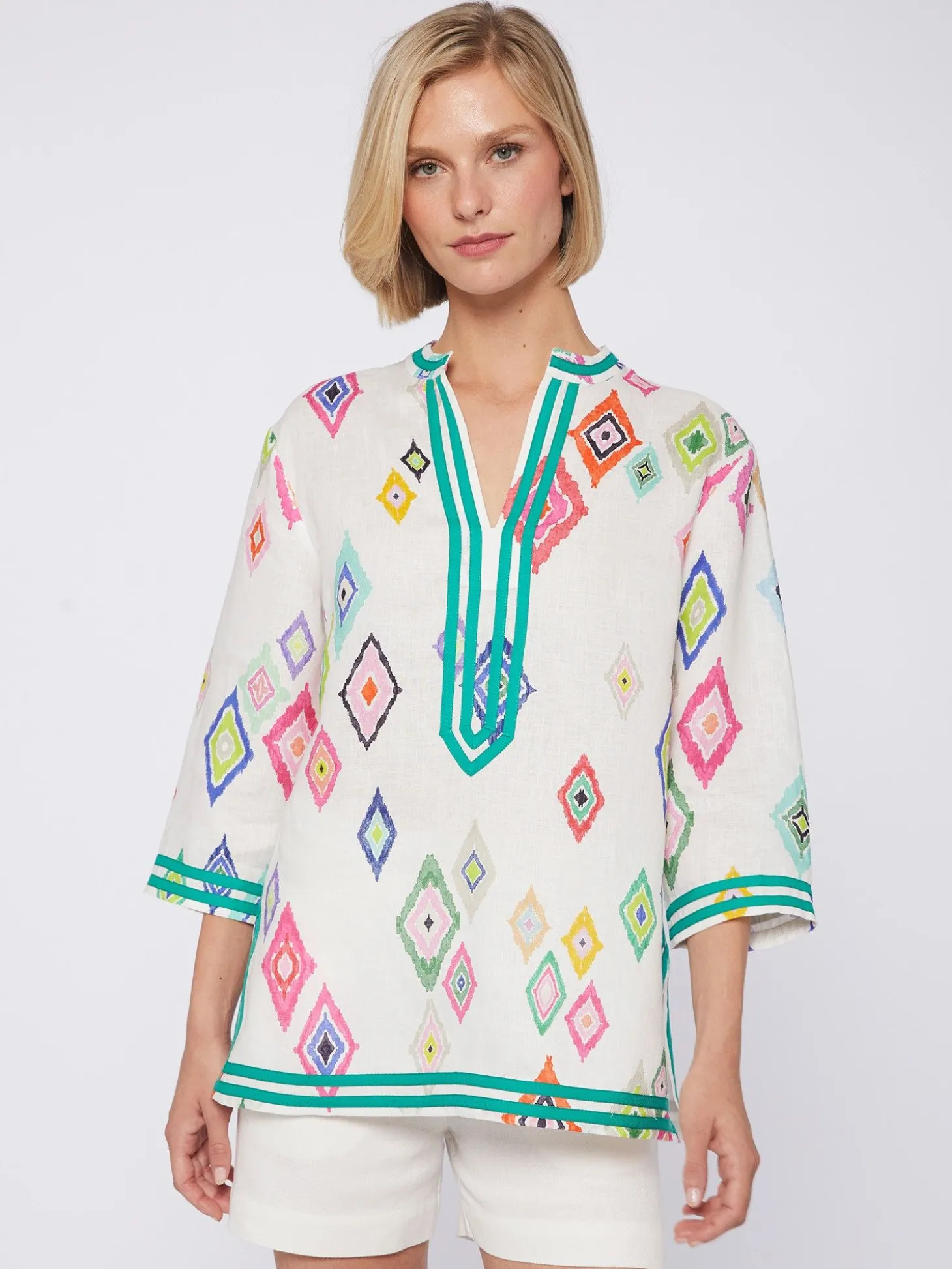 Vilagallo Camisa Kaftan Estampado Ikat 100% Lino Shop