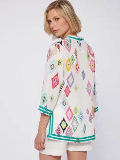 Vilagallo Camisa Kaftan Estampado Ikat 100% Lino Shop