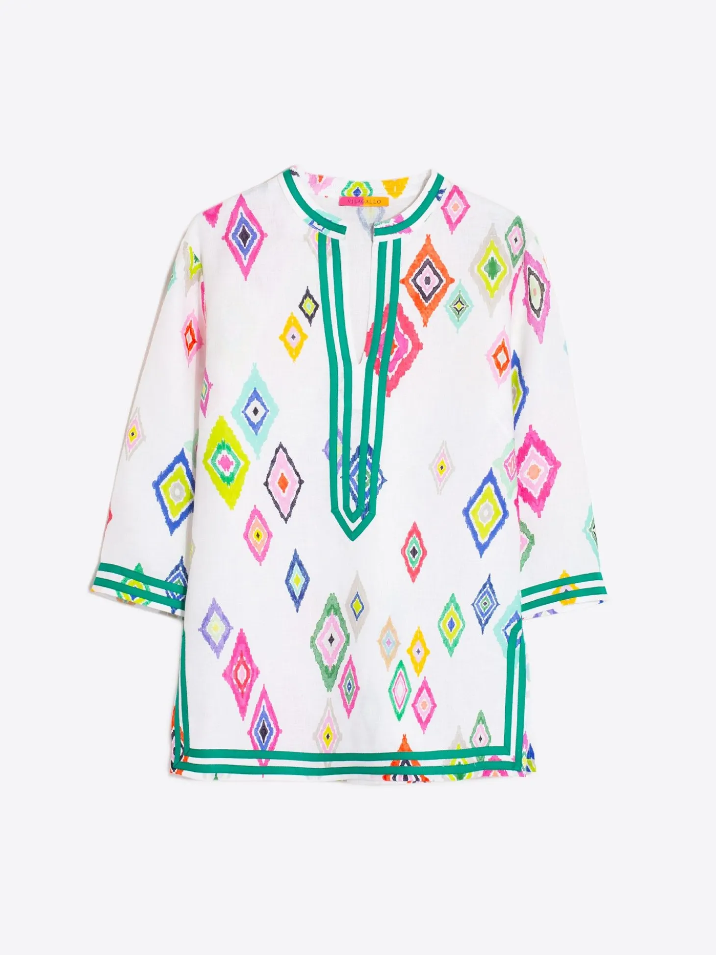 Vilagallo Camisa Kaftan Estampado Ikat 100% Lino Shop