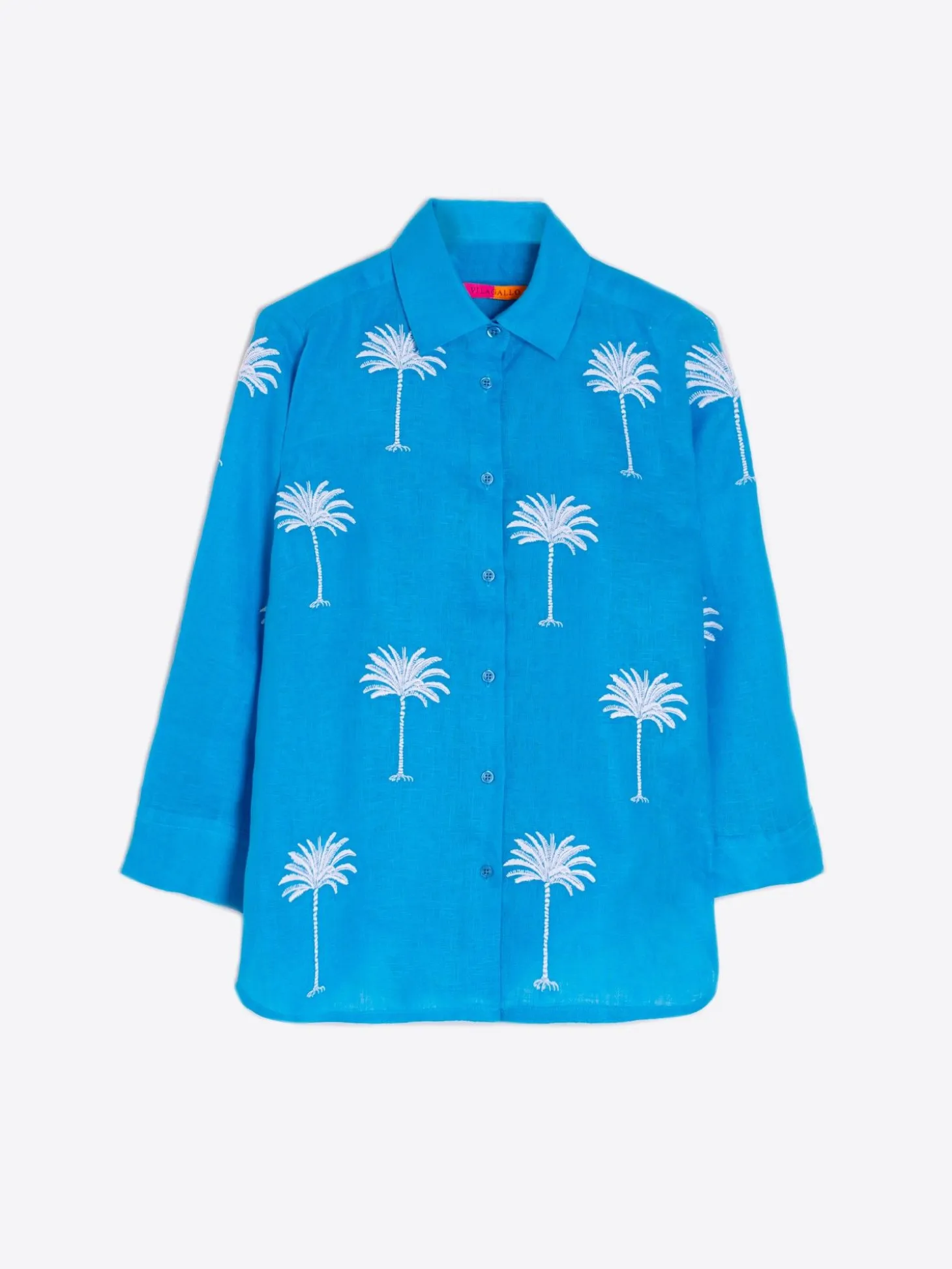Vilagallo Camisa Lino Azul Bordada Palmeras Cheap