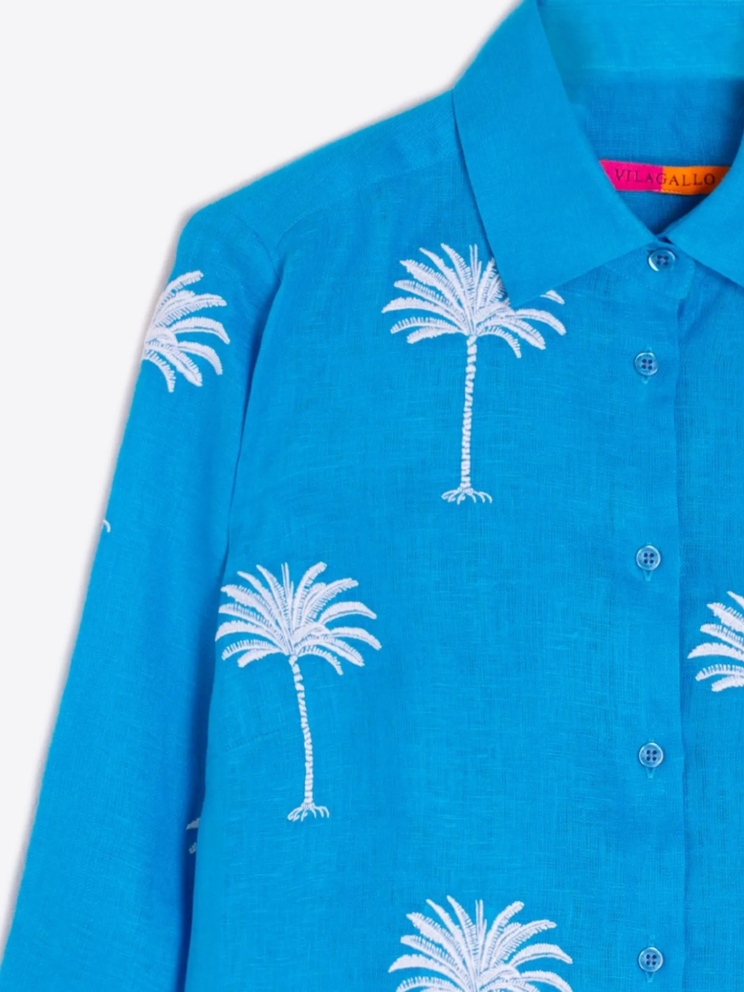 Vilagallo Camisa Lino Azul Bordada Palmeras Cheap