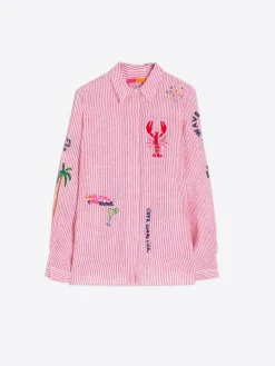 Vilagallo Camisa Lino Bordada Rayas Rojo Shop