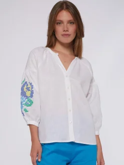 Vilagallo Camisa Lino Mangas Bordadas Punto De Cruz Best