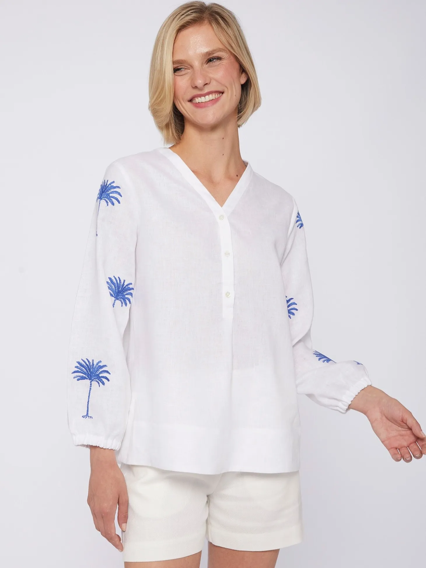 Vilagallo Camisa Lino Mangas Bordadas Palmera Online