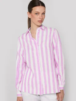 Vilagallo Camisa Lino Rayas Rosas Fashion
