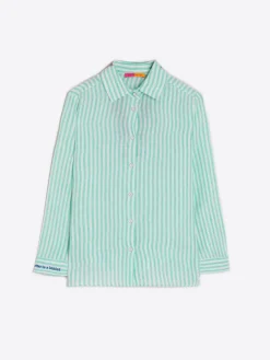 Vilagallo Camisa Petra Emb Green Linen Stripe Hot
