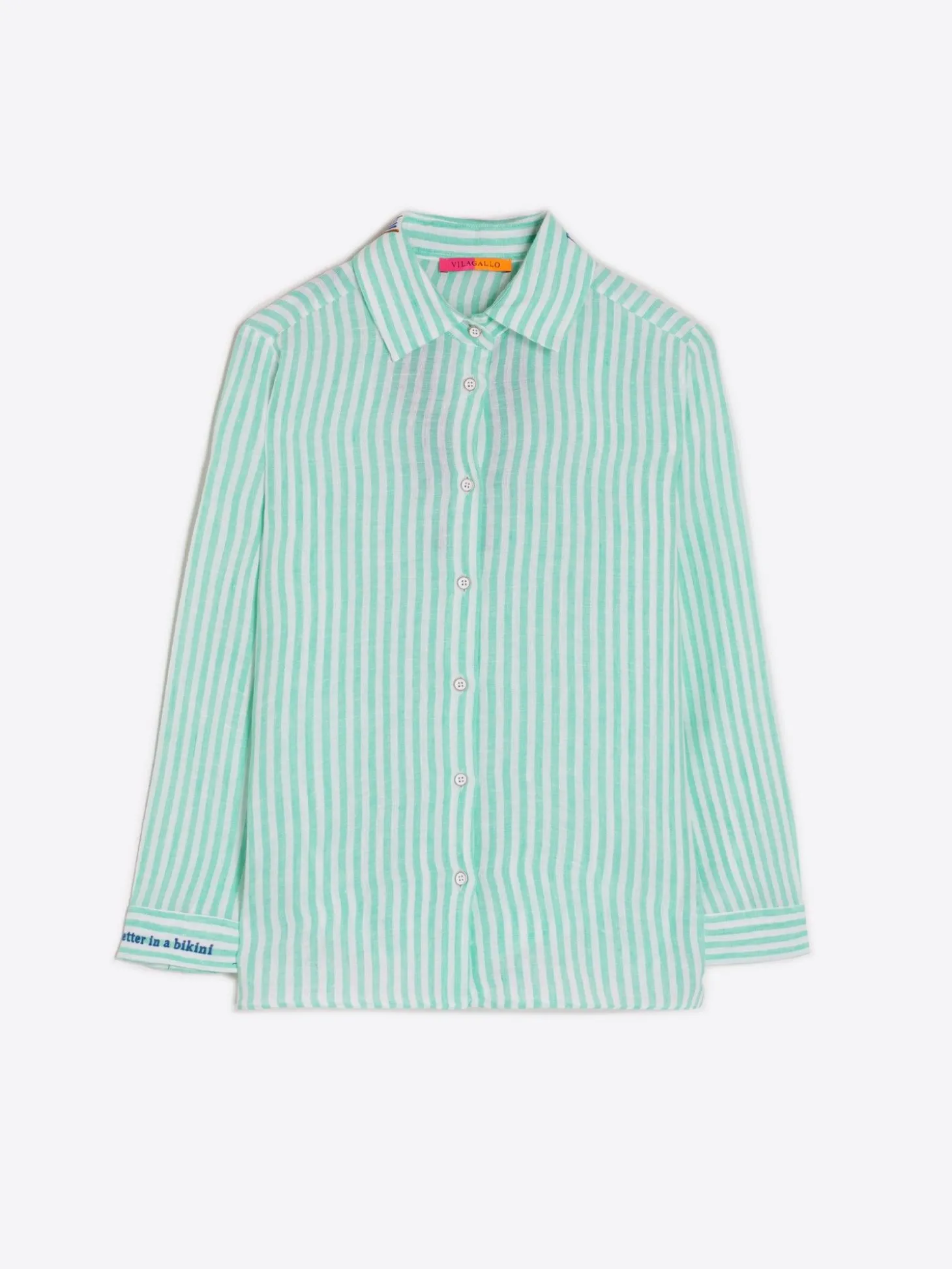 Vilagallo Camisa Petra Emb Green Linen Stripe Hot