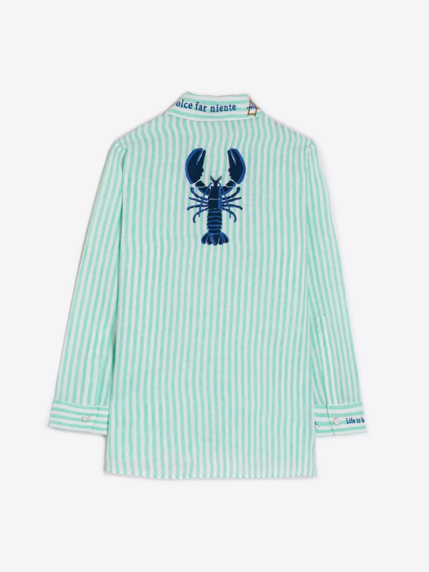 Vilagallo Camisa Petra Emb Green Linen Stripe Hot