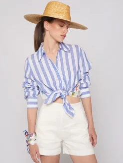 Vilagallo Camisa Rayas 100% Lino Espalda Estampada Hot