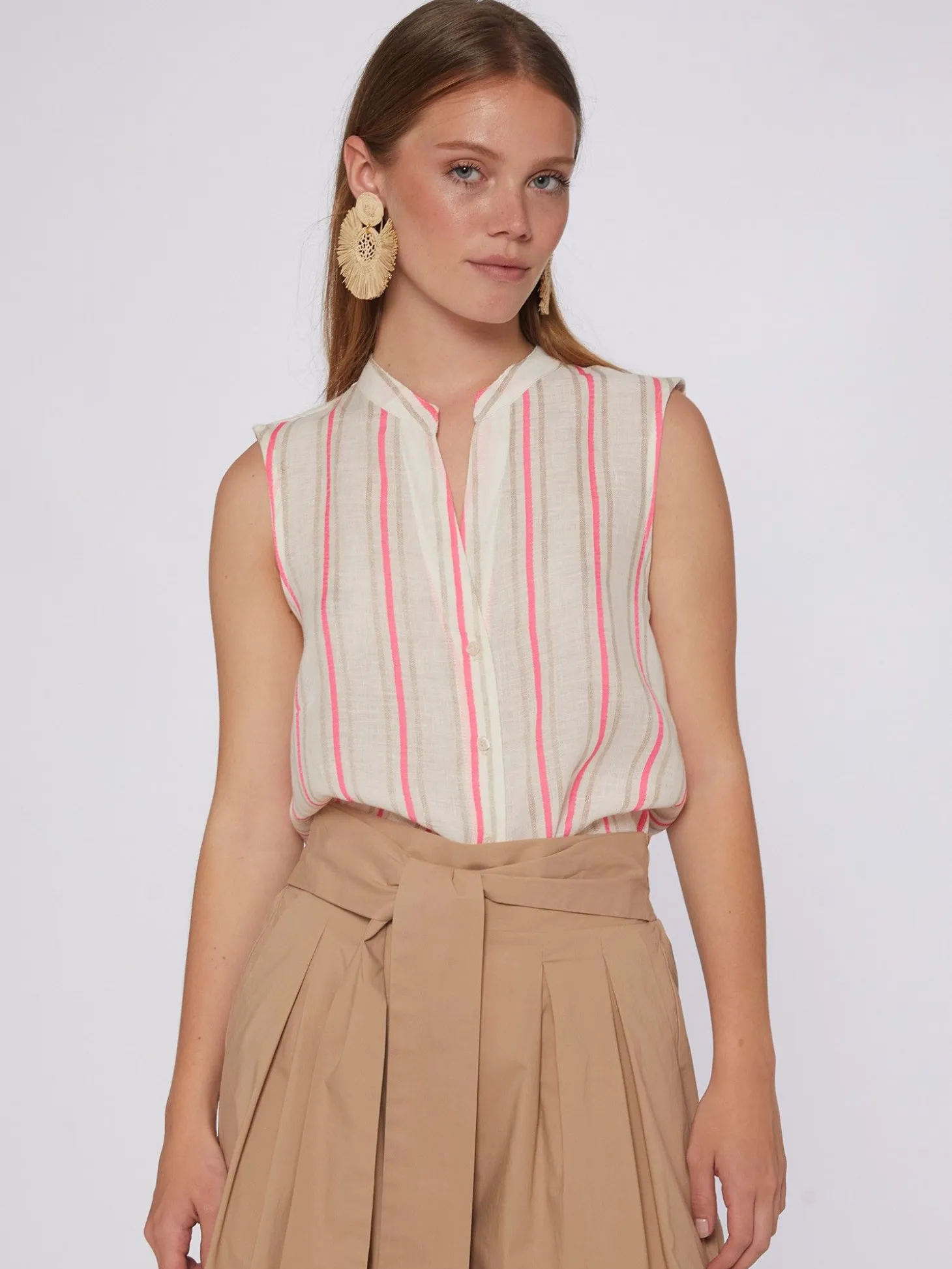 Vilagallo Camisa Rayas Fluor Rosa Y Camel Cheap