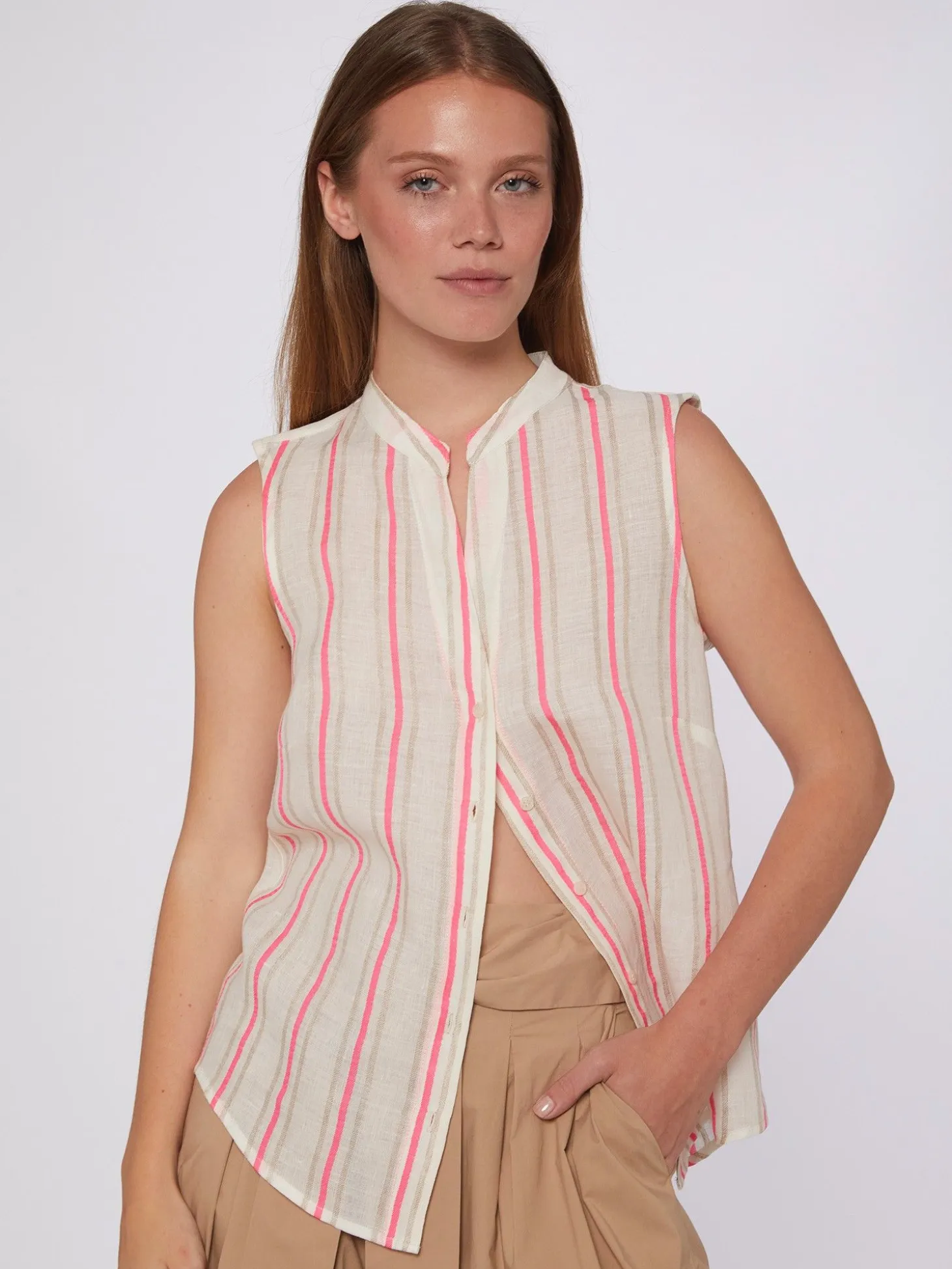 Vilagallo Camisa Rayas Fluor Rosa Y Camel Cheap
