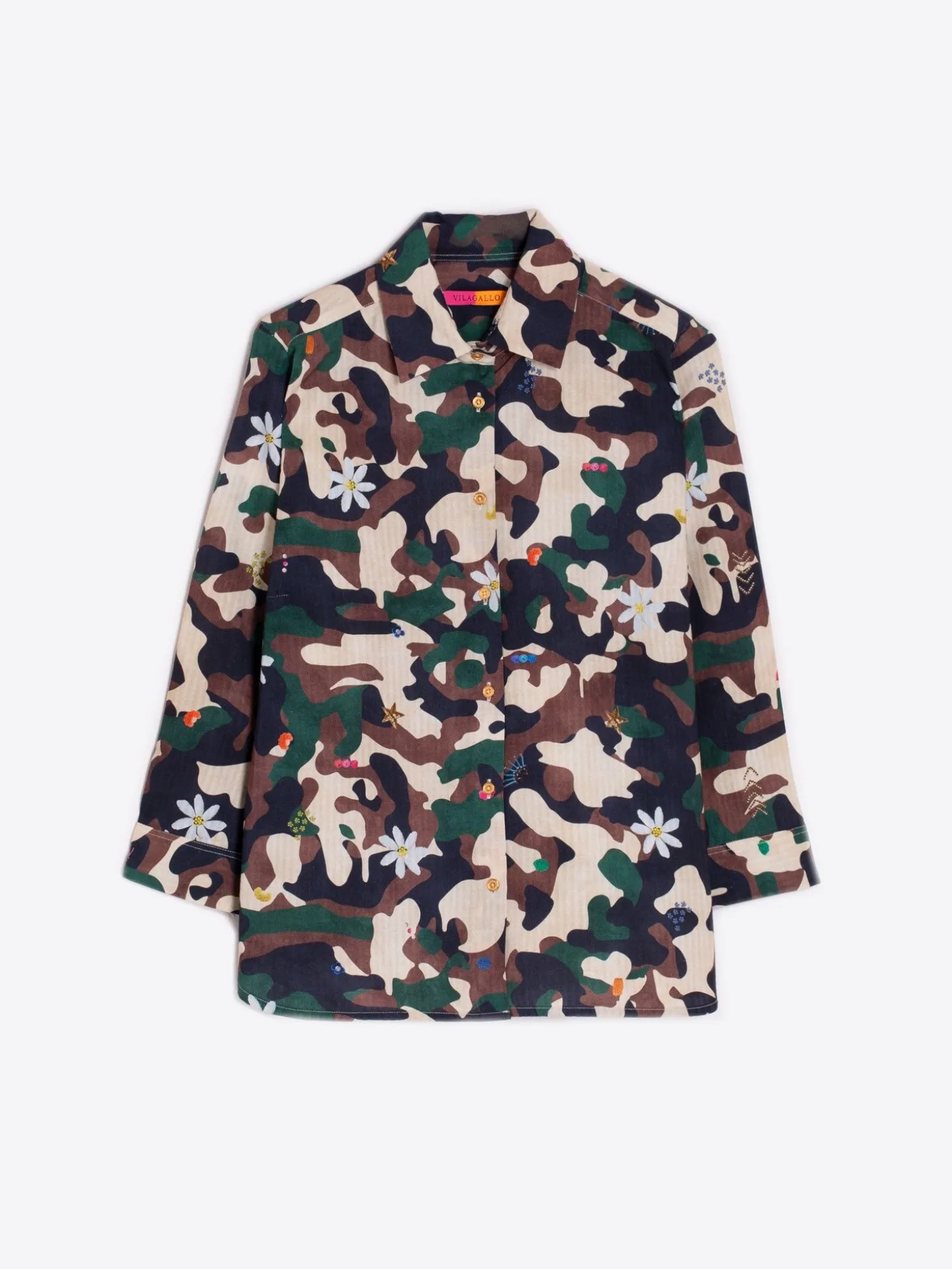 Vilagallo Camisa Sara Camouflage Embroidery Print Discount