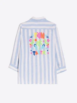 Vilagallo Camisa Sara Emb Blue Linen Stripe L Best