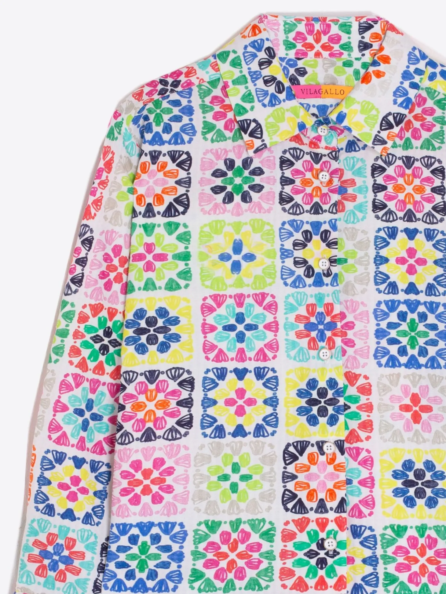 Vilagallo Camisa Seersucker Estampado Crochet New
