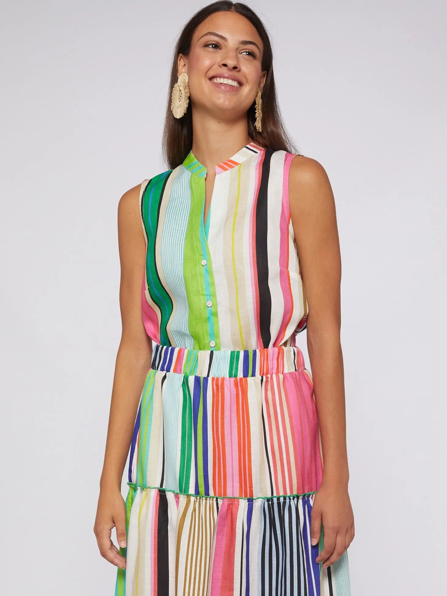 Vilagallo Camisa Sin Mangas 100% Lino Rayas Best