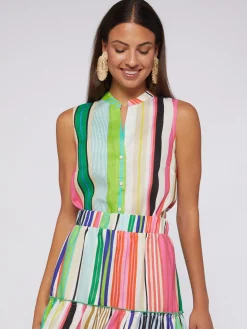 Vilagallo Camisa Sin Mangas 100% Lino Rayas Best