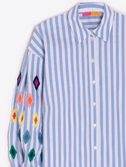 Vilagallo Camisa Vernen Emb Light Blue Stripe Fashion