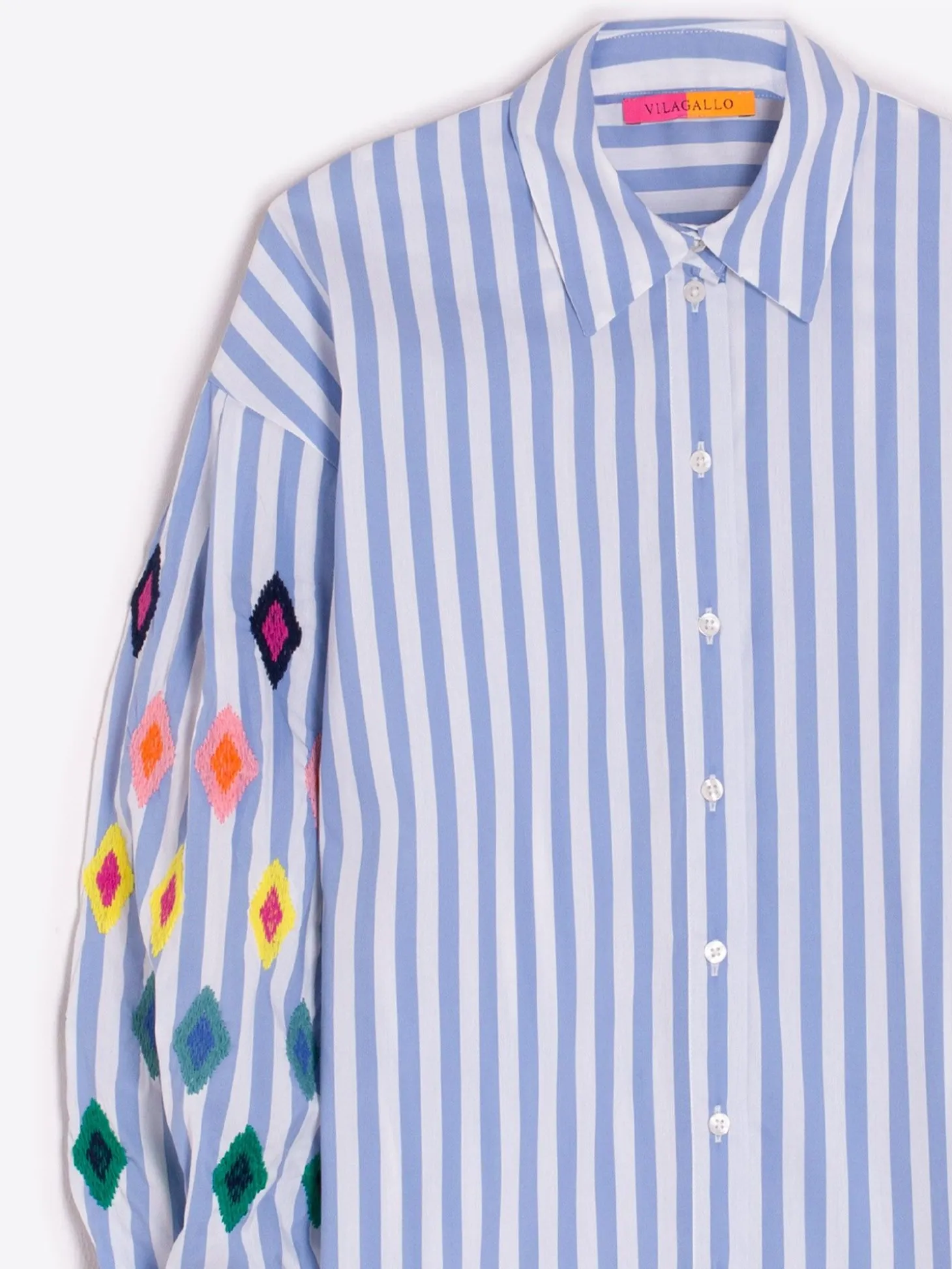 Vilagallo Camisa Vernen Emb Light Blue Stripe Fashion