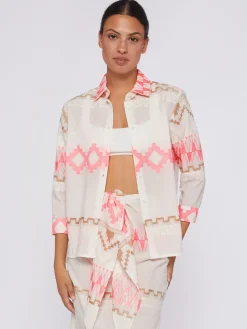 Vilagallo Camisa Voile Jacquard Rosa Y Camel Sale