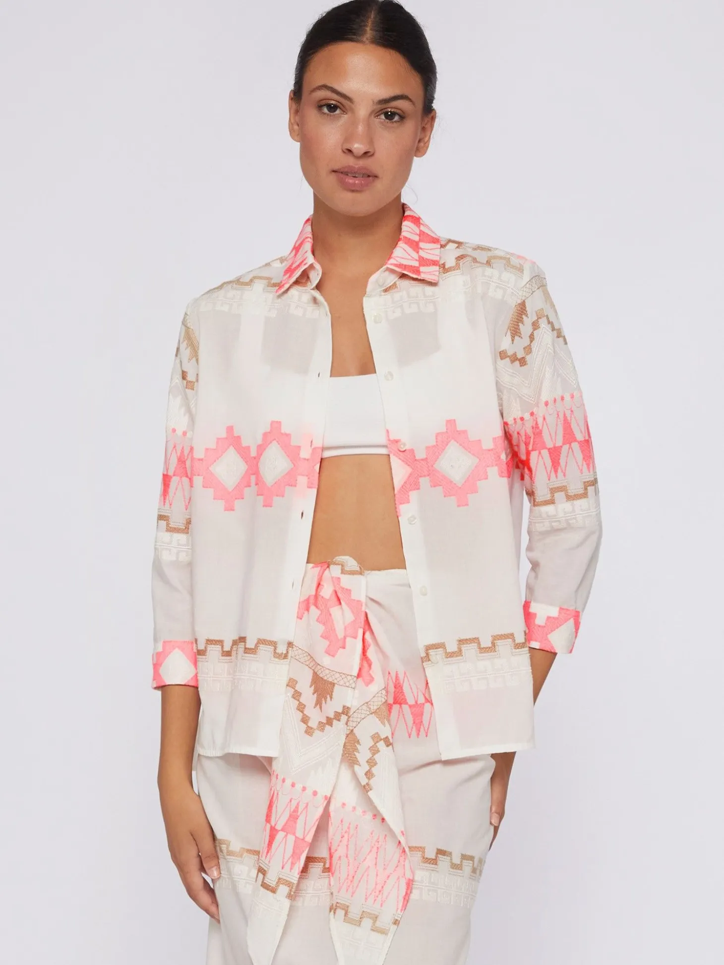 Vilagallo Camisa Voile Jacquard Rosa Y Camel Sale