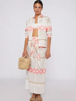 Vilagallo Camisa Voile Jacquard Rosa Y Camel Sale