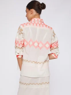Vilagallo Camisa Voile Jacquard Rosa Y Camel Sale