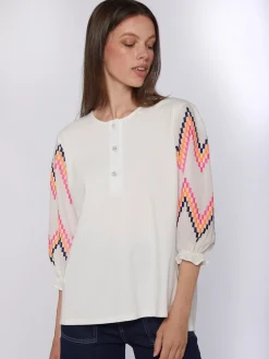 Vilagallo Camiseta Bordado En Mangas Zig-Zag Cheap