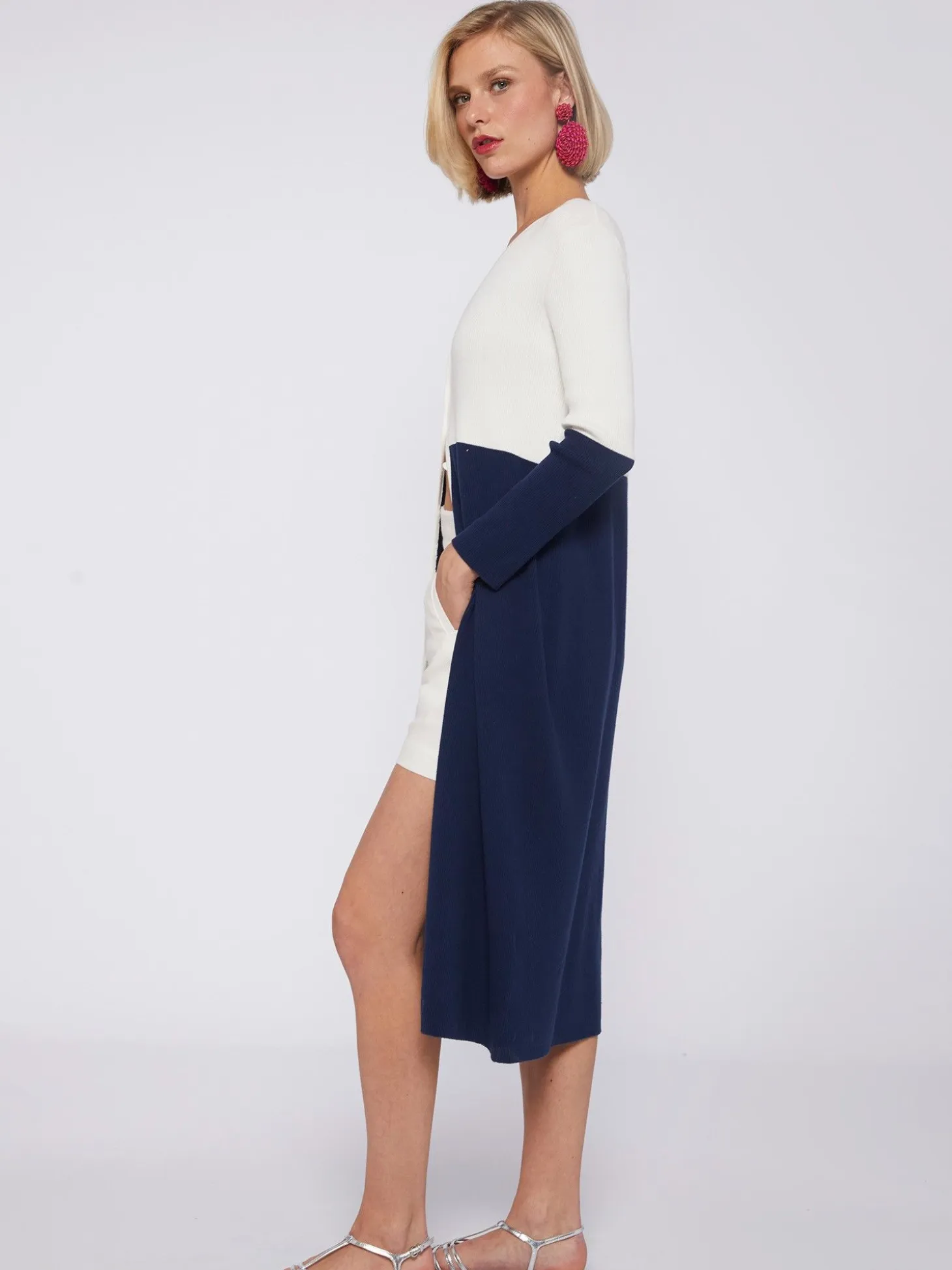 Vilagallo Cardigan Punto Bicolor Marino Best Sale