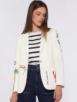 Vilagallo Chaqueta Bordada Punto Blanco Perfect Fit Fashion