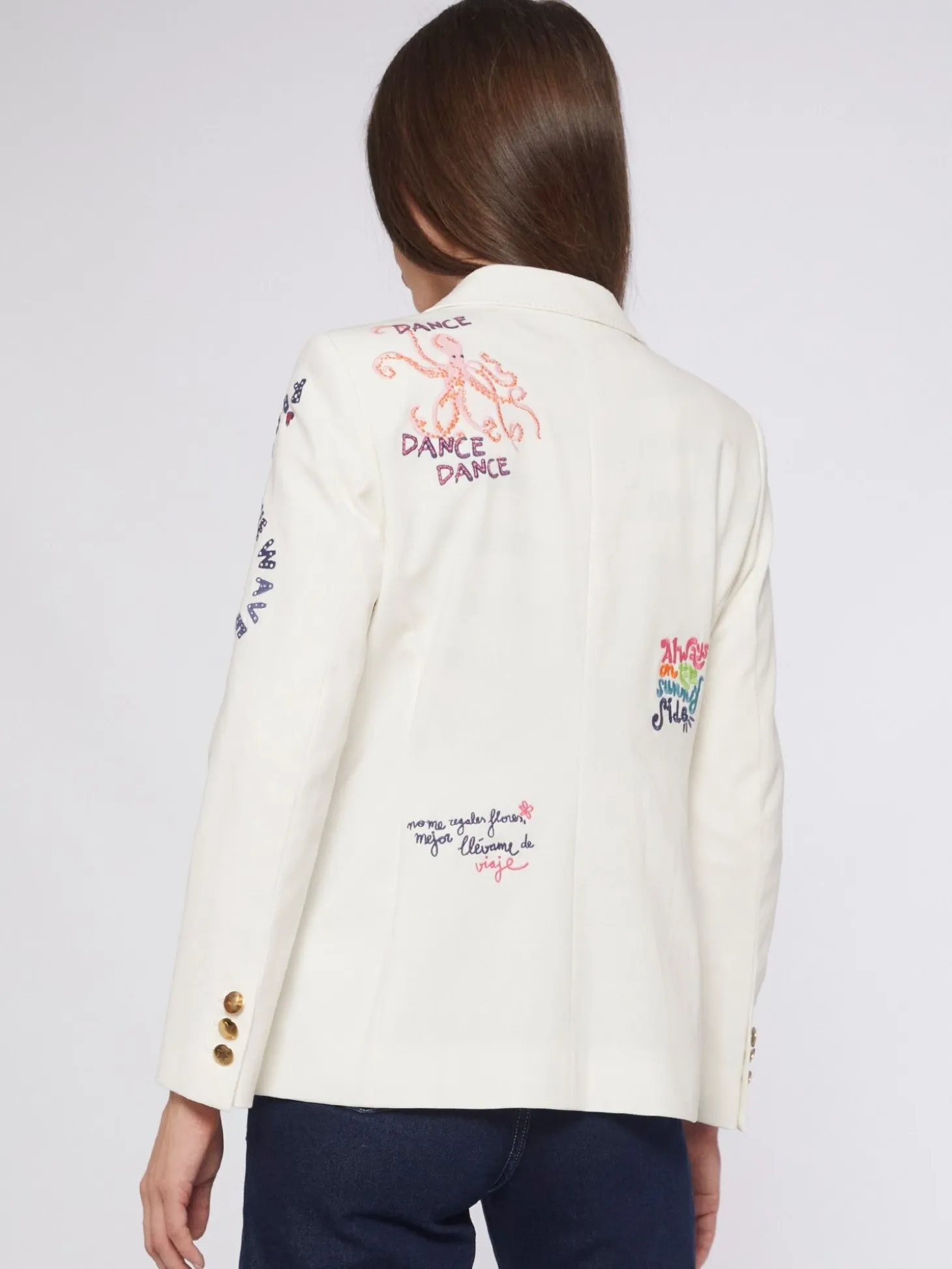 Vilagallo Chaqueta Bordada Punto Blanco Perfect Fit Fashion