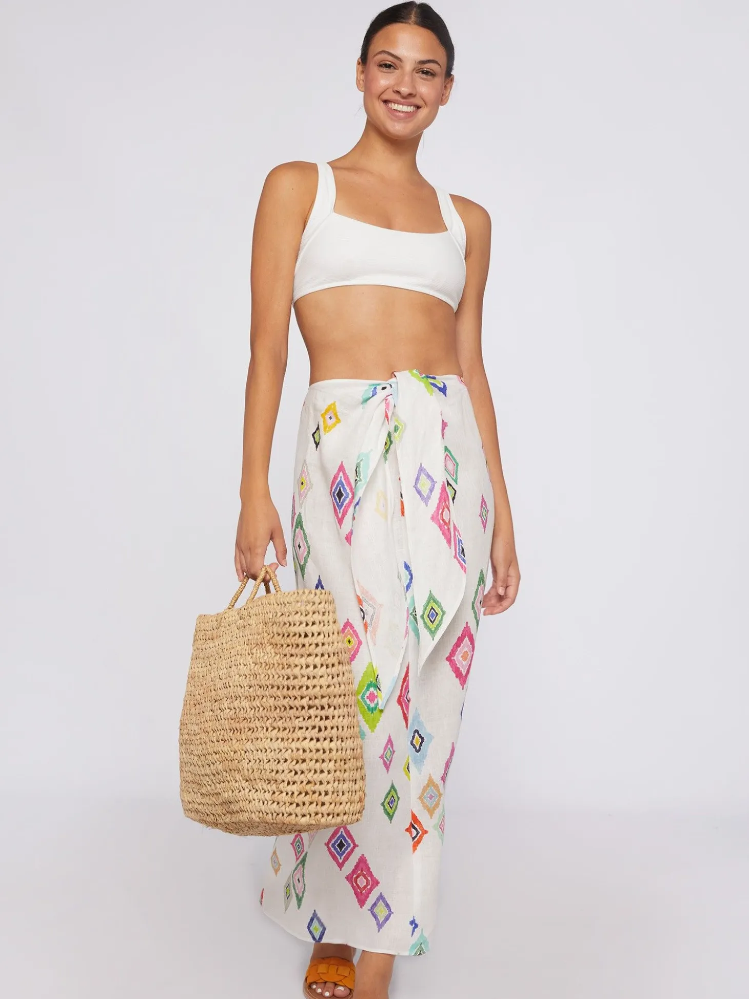 Vilagallo Falda Pareo 100% Lino Estampado Ikat Fashion