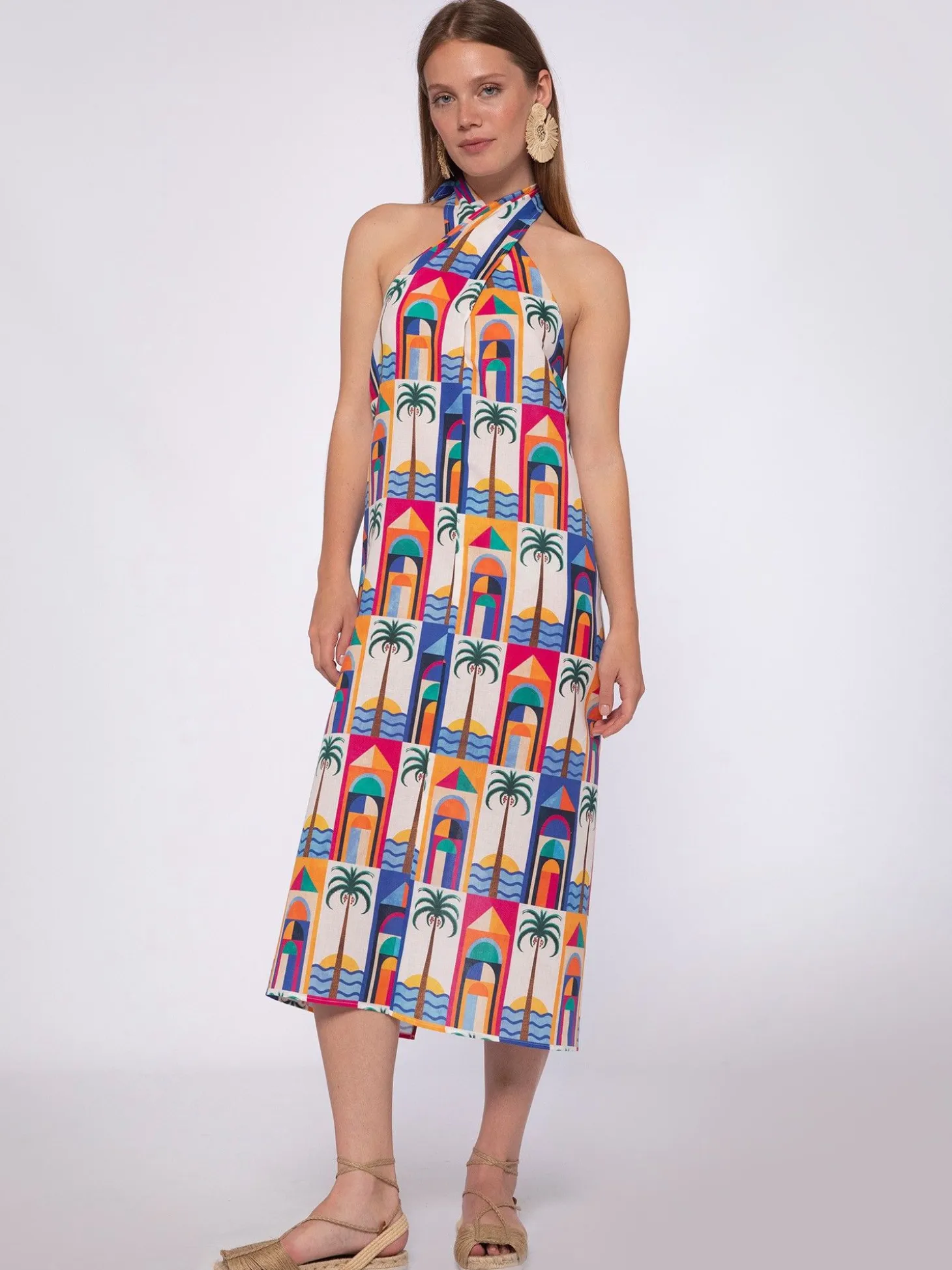 Vilagallo Falda Pareo 100%Lino Estampado Palmera Online