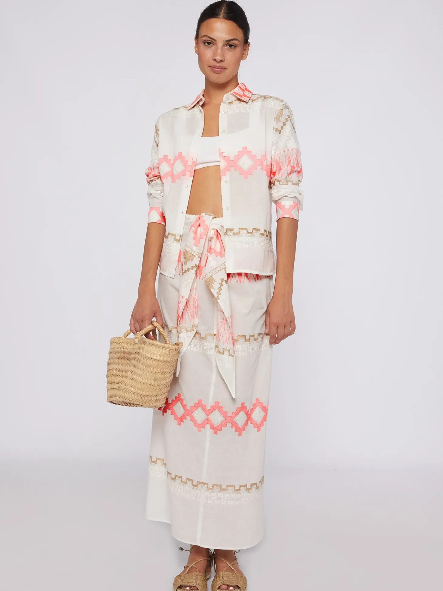 Vilagallo Falda Pareo Voile Jacquard Rosa Camel Cheap