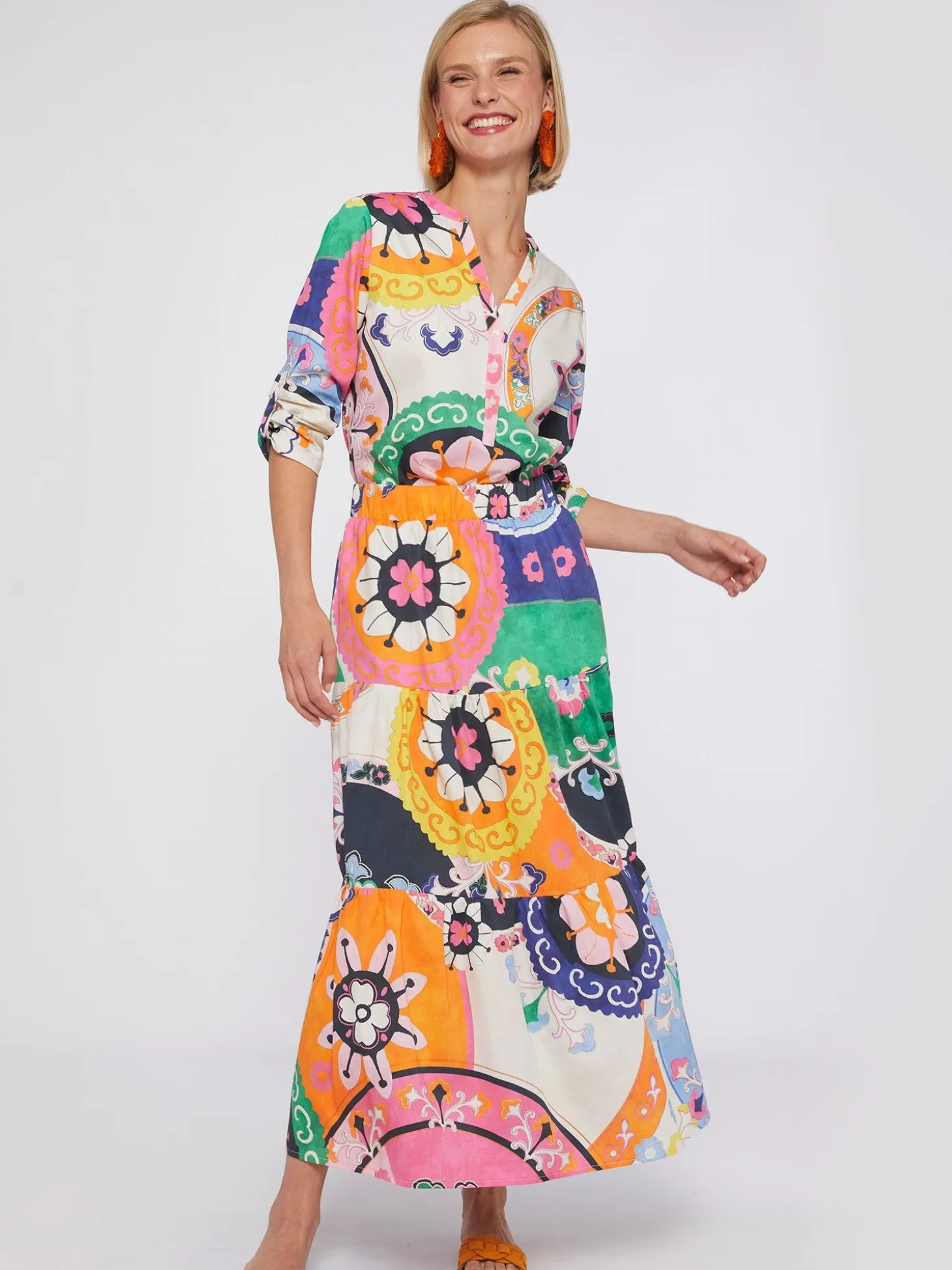 Vilagallo Falda Volantes Algodon Satin Suzani Print Shop
