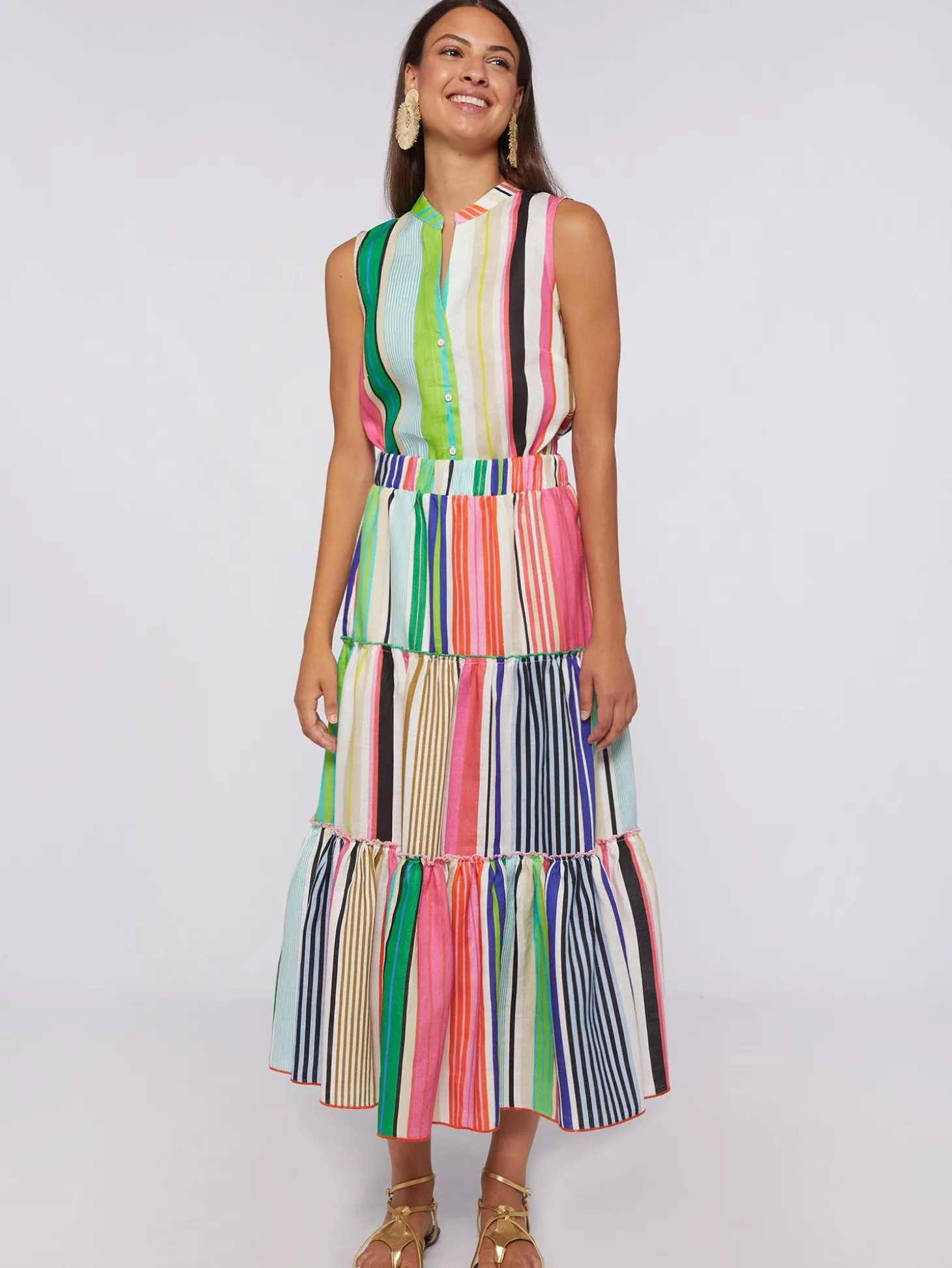Vilagallo Falda Volantes Rayas 100% Lino Best Sale