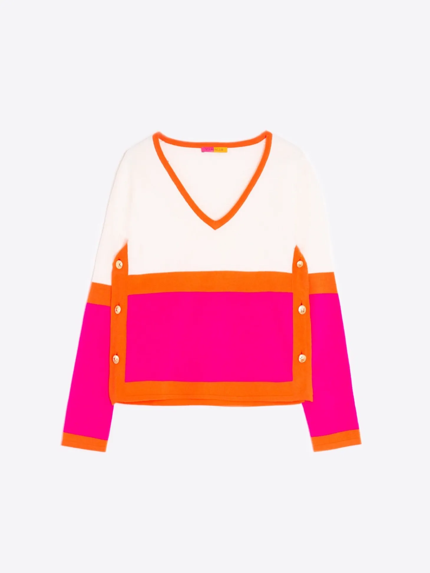 Vilagallo Jersey 100% Lana Merino Colour Block Rosa Naranja Online