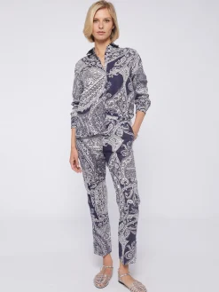Vilagallo Pantalon Lino Estampado Paisley Navy Discount