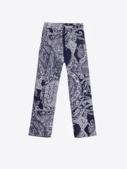 Vilagallo Pantalon Lino Estampado Paisley Navy Discount