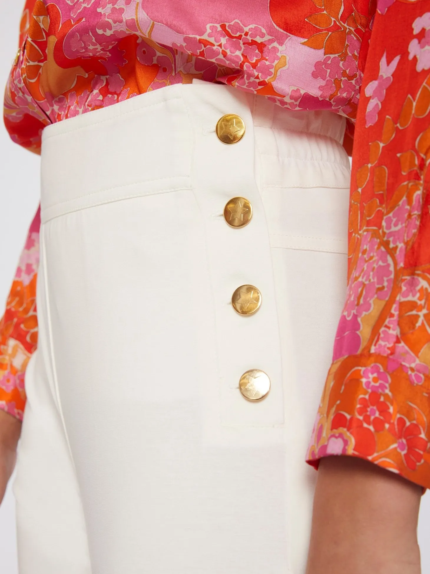 Vilagallo Pantalon Punto Blanco Botones Laterales Perfect Fit Best Sale