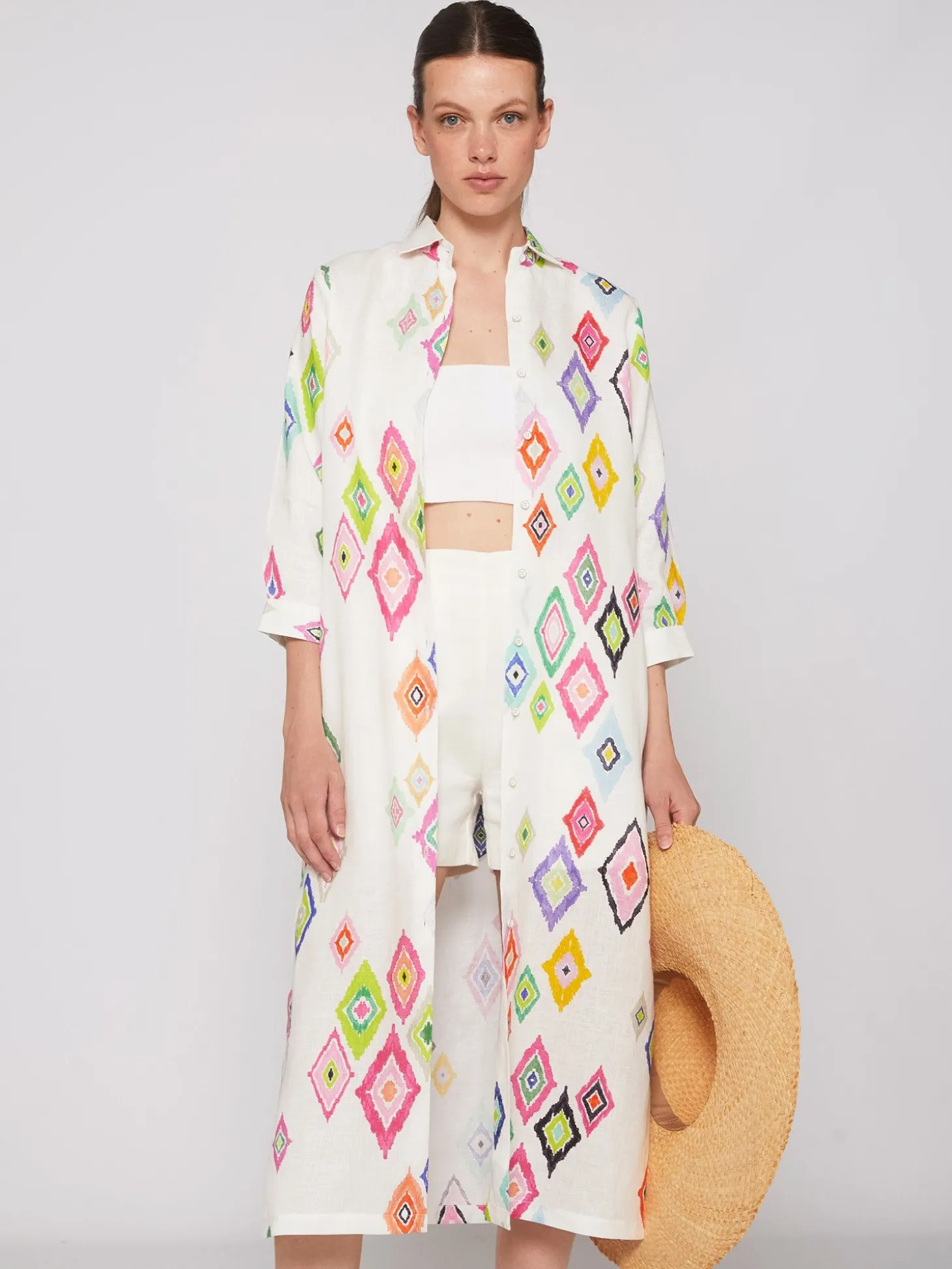Vilagallo Vestido 100% Lino Estamapado Ikat Best Sale