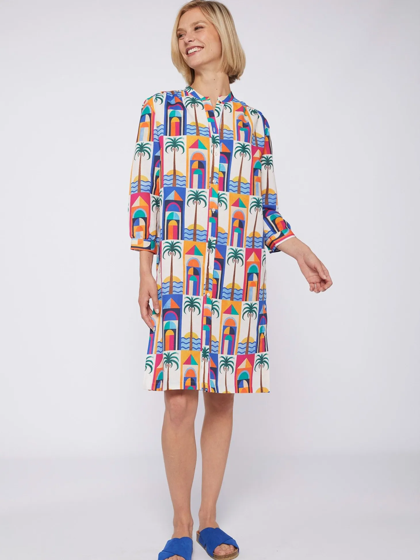 Vilagallo Vestido 100% Lino Estampado Palmera Store