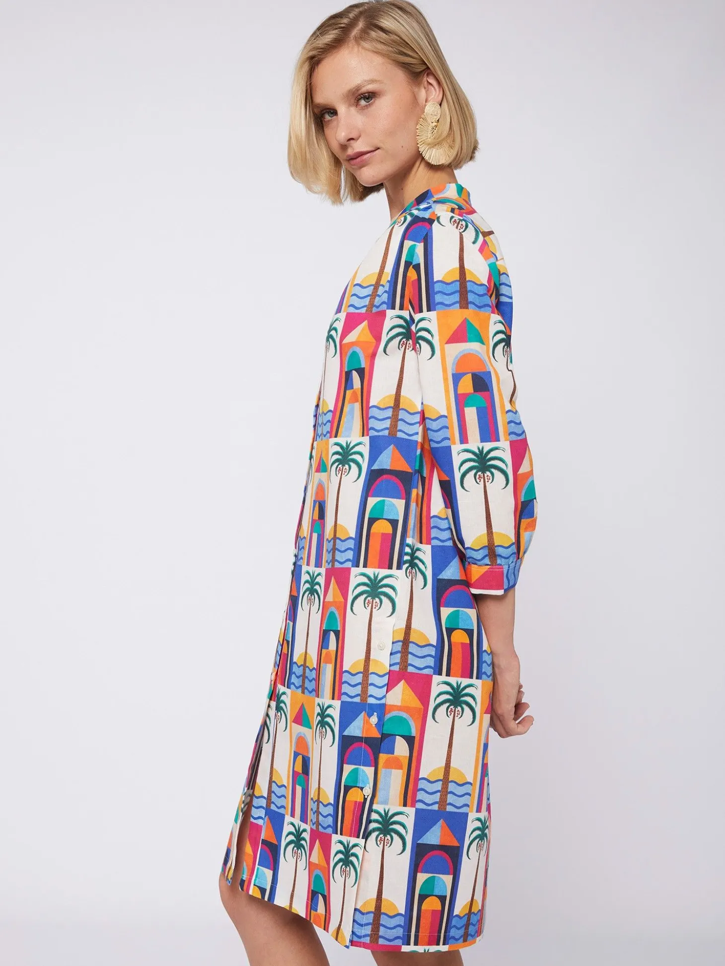 Vilagallo Vestido 100% Lino Estampado Palmera Store