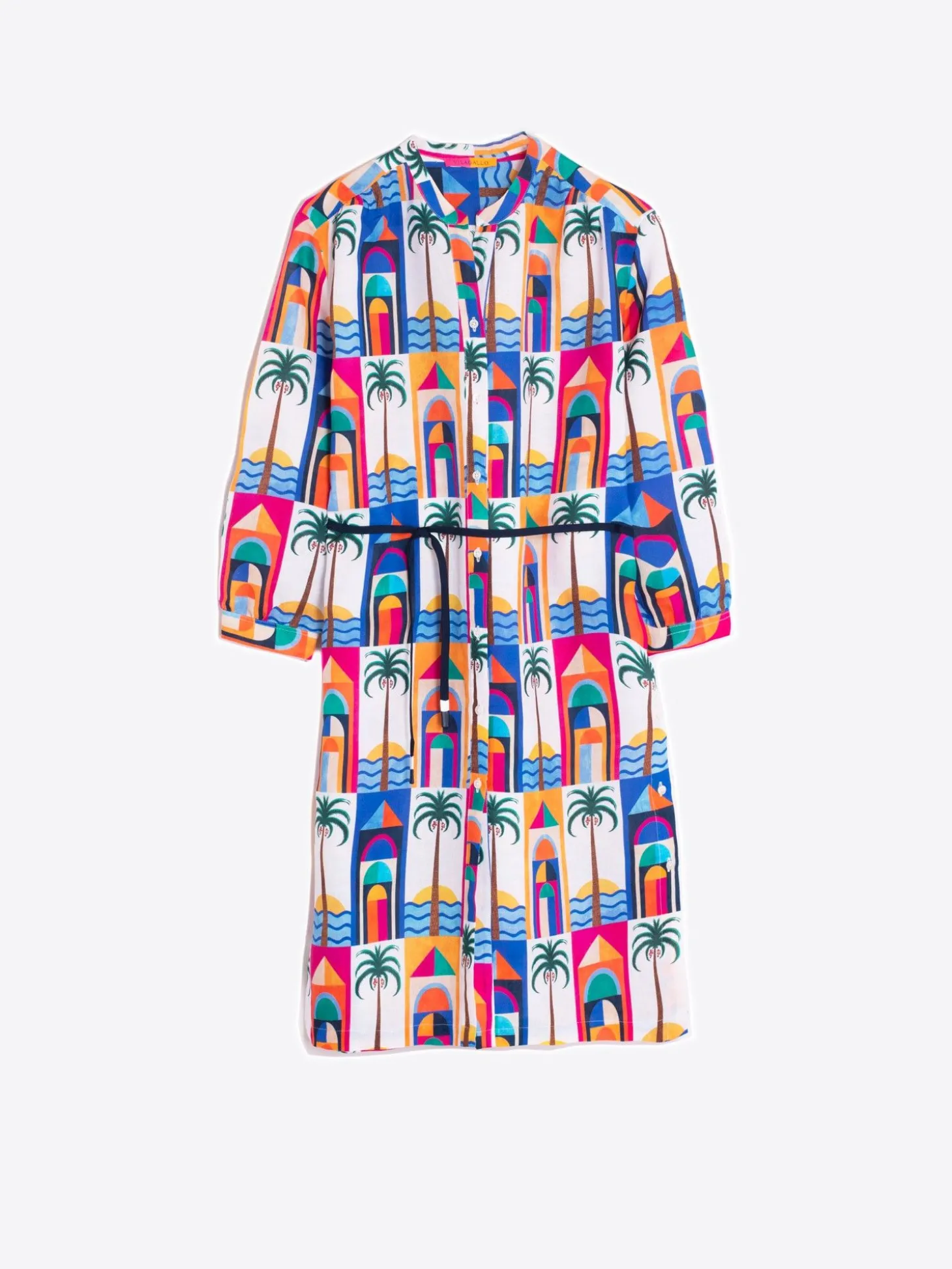 Vilagallo Vestido 100% Lino Estampado Palmera Store