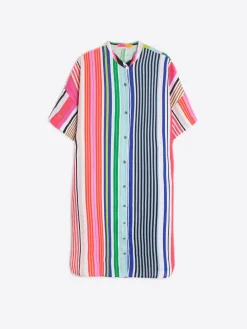 Vilagallo Vestido Camisero 100% Lino Rayas Best Sale